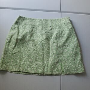 MNG Skirt Womens Large Green Floral Linen Blend Straight Mini Lined Summer